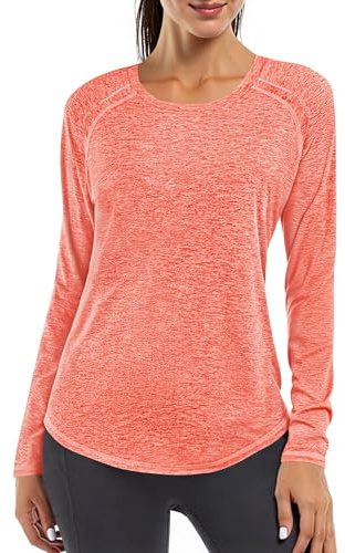 Gyabnw T Shirt Sportiva Donna Maniche Lunghe Riflettente | Girocollo, dettagli riflettenti, modello sportivo, per palestra, fitness, yoga, corsa e danza