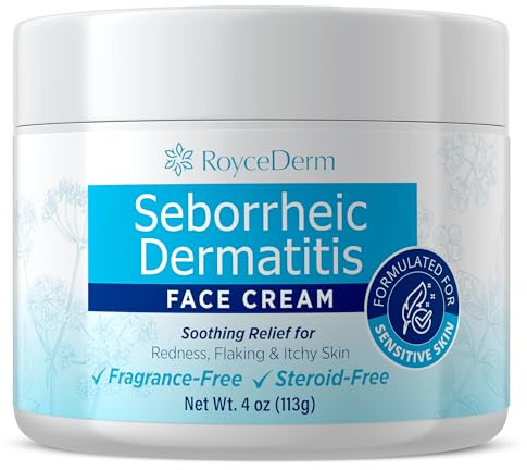 Roycederm Seborrheic Dermatitis & Psoriasis Face Cream – Steroid-Free Moisturizer for Redness, Flaking & Sensitive Skin – Face, Scalp & Body Daily Relief – Fragrance-Free, Non-Greasy, 4 oz