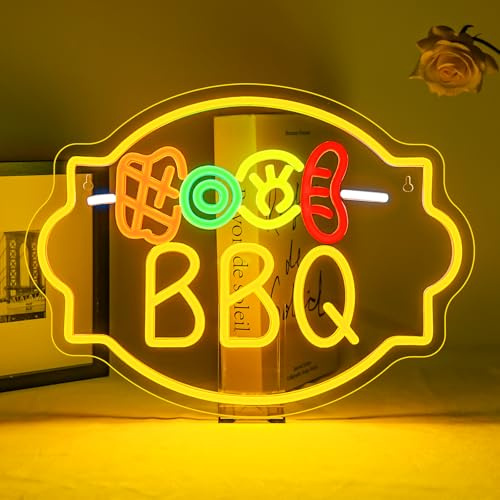 ineonlife BBQ Grillen Neon Schild,Spieße Led Schild,Neonschild für Wand Dekor,Brief Neon Led Schriftzug Zeichen für BBQ Restaurant,Bars,Grill auf der Terrasse,Potluck Essen,Küche,Biwak