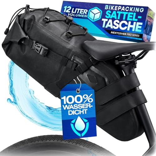 Nextcover Cykelpacking sadelväska [12 liter] I cykelväska, sadel I 100 % vattentät tack vare AquaShield-TPU I sadelväska för cykel, cykelpackning, väskor för gravbike, racercykel, MTB