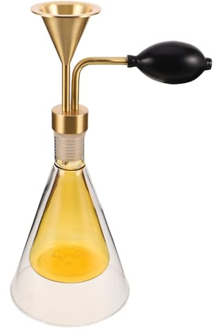 ULTECHNOVO Difusor de Aromas de Vidrio Transparente Bomba Manual, Matraz de Muestreo de Aceite Esencial de 2.0 Mm en Latón Amarillo, Frasco de Aroma para SPA y Exhibición en Hogar