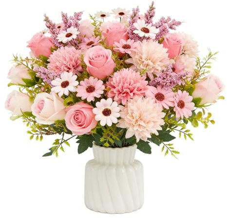 BTIUGYI 4 Bündel Blumenstrauß Künstlich Rosa Künstliche Blumen, Pfingstrosen Kunstblumen Wie Echt, Künstlicher Blumenstrauss für Hochzeit Partei Heim Küche Dekor