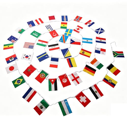 AZ FLAG Guirlande Coupe du Monde de Football 2026 8 m 20 drapeaux | Usage intérieur et extérieur Guirlande de drapeaux du Championnat du monde 2018 drapeaux cousus sur un ruban renforcé