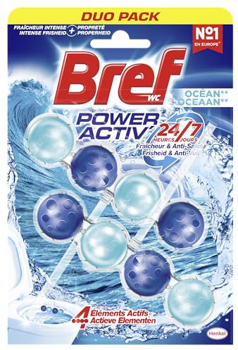 Bref WC Power Activ' Océan – WC-Reiniger – Anti-Kalk – Reinigungsschaum – Intensive Frische – Schmutzentferner – 4 Aktivelemente – 2 WC-Blöcke – 2 x 50 g
