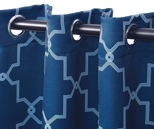Superior Imperial Trellis Quality Soft, Insulated, Thermal, Woven Blackout Grommet Printed Curtain Panel Pair (Set Of 2) 52 x 84 - Navy Blue