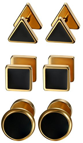 Aroncent Dreiecke Quadrate Kreis Ohrstecker: Minimalistische Geometrisches Ohrringe für Damen und Herren Gold Schwarz