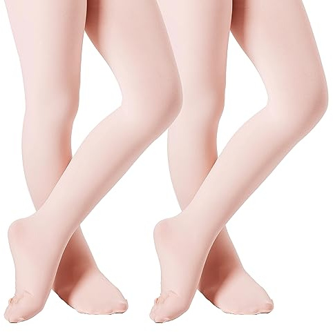 DIPUG Ballet Tights for Girls Dance Tights Toddler Thick Soft Footed Kids Pink Stockings Size 5t 6 7 8, 2 Pack