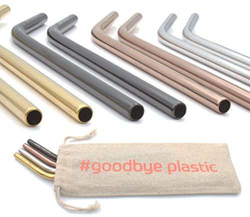 GERNEO® – Testato in laboratorio – cannuccia riutilizzabile in acciaio inox 304 – Set da 8 + spazzola per la pulizia + borsa – diritto di restituzione, adatto per bambini