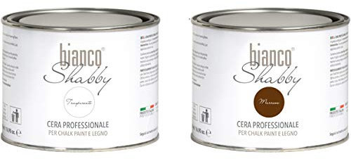 CERA PROFESSIONALE Marrone & CERA PROFESSIONALE Trasparente - per decorazione e restauro con cera d'api e cera carnauba (500 ml + 500 ml)