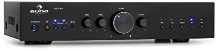 Auna Bluetooth Amplifier Hifi, Amp Stereo System AV Receiver, Bluetooth Stereo Amplifier with AUX, Bass, and Treble control, 2 Channel Audio Power Subwoofer Amplifier and Speaker with Remote Control