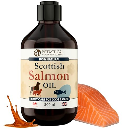 Petastical Salmon Oil for Dogs & Cats | Omega-3 & Omega-6 Fish Oil Supplement for Healthy Skin, Coat & Joints | Sustainably Sourced | No Pump Needed (500ml)