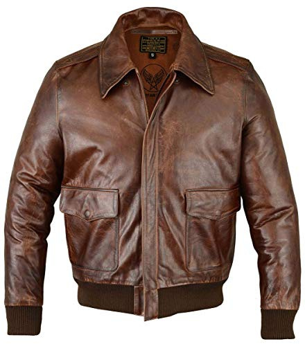 baallo FIVESTAR Leather Herren A2 Lederjacke Air Force Echtleder Bomberjacke Basic Luftwaffe Braun Distressed Aviator Jacke (Flight Jacke)