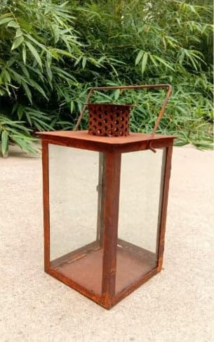 Edelrost Windlicht Kerzenhalter Garten Laterne aus Metall Garten Weihnachten Metalllaterne Gartenlaterne Laterne Gartendeko (032114: B18*B18*H29cm)