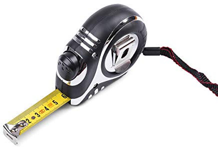 HARDY WORKING TOOLS Bandmass, Maßband Breite 16mm, Länge 3m, Gürtelklemme, Aufrollsystem, verschiebbarer Endhaken, A0700-451603, schwarz