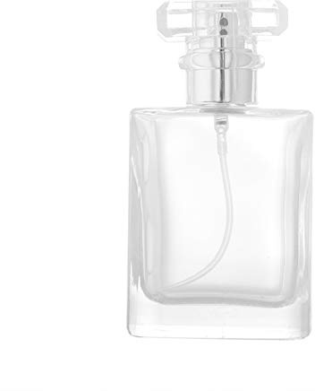 Enslz Botella de perfume rellenable de cristal de pedernal, cuadrada de 50 ml, atomizador cuadrado portátil de colonia con aplicador de spray para viajes (transparente)