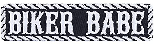 BIKER BABE Aufnäher Lady Biker Aufbügler Biker Patch Bügelbilder Motorrad Geschenk für Frauen DIY Applikation für Jacke/Weste/Jeans/Motorradkoffer | 100x25mm