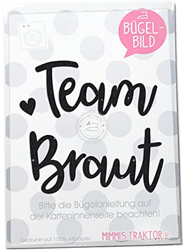 GLITZER Bügelbild Team Braut JGA 18 cm Aufbügler Applikationen Bügelsticker für Stoffe Textilien zum Aufbügeln, Farbe:Glitzer schwarz