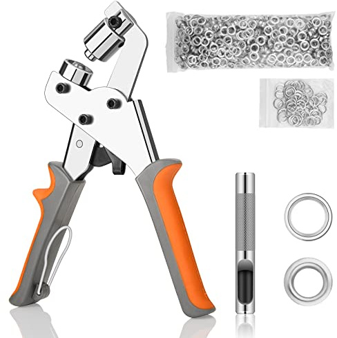 Tragbares Ösenzange Set - Profi Ösenzangen mit 500 Ösen - Sichere Lochzange Multifunktional Ösenstanzer verwendet für Leder, wasserdichtes Tuch, Papiertüten und PVC