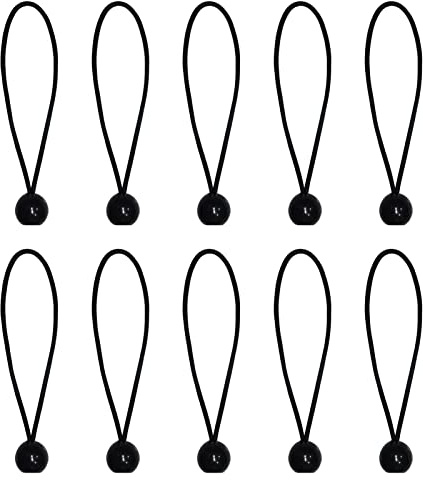 10pcs Black Tarpaulin Bungee Balls Flag Bungees Ball Bungee Ties Bungee Cord Balls Tent Elastic Loops Tarp Bungee Balls Tie Down Straps Elastic Ties with Balls for Tent Banner Flag Poles Tarpaulin