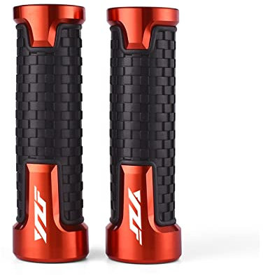 Motorrad Lenkergriffe Komfort CNC Aluminium Gummi Handstrahlruder Griffe Für Yamaha YZF R1 R3 R6 R25 R125 250 600R Zubehör (Color : Orange)