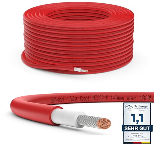 RedStar24 Premium Solarkabel 6mm² Rot - 30m - TÜV SÜD geprüft - UV-beständig, flexibel, Photovoltaik Kabel, PV Kabel, Solar Anschlusskabel für Solarpanel, Wechselrichter & Laderegler - langlebig