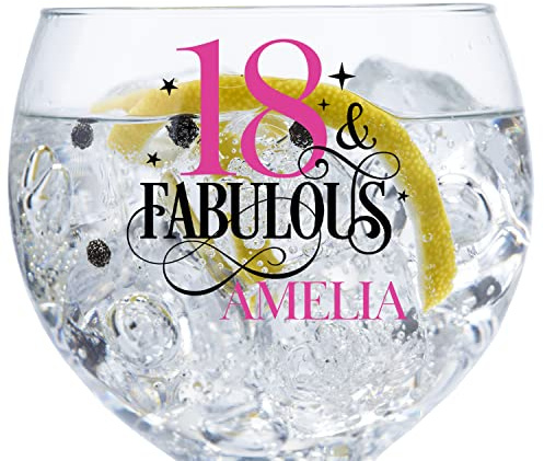 ukgiftstoreonline Personalised Fabulous Any Age and Name Cocktail Gin Glass Gift for Her 18th, 21st, 30th, 40th, 50th, 60th