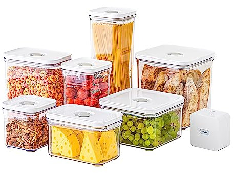 VAKUEN Premium Airtight Food Storage Containers Mega 8P/Set. Total 46.11cup, 7pcs Container and Vacuum Sealer. Smart One-Click Seal Lid, Patented Double Silicone Lining, 100% Leak Proof, BPA-FREE