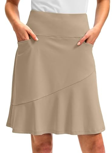 G Gradual Skorts Skirts for Women with 5 Pockets 20 Knee Length Golf Skirt Modest Long Tennis Athletic Skirts for Women(Light Khaki,XL)