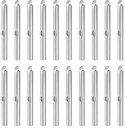 sourcing map 20Stk Aufschieben Ende Klammern 40mm Rohr Kugel Perle Schieber Crimp Ende für Mehrfache Stränge DIY Handwerk Herstellung Silber Ton