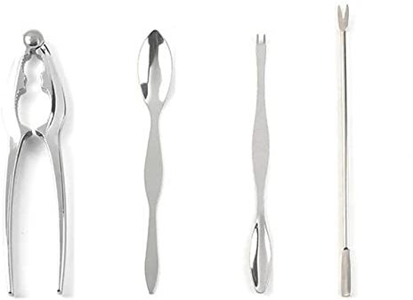 Edelstahl-Meeresfrüchte-Werkzeug-Set, 4-teilig, Meeresfrüchte-Werkzeug-Set, Krabbe, Garnelen, Obst, Zange, Gabel, Löffel, Set, Nuss, Walnuss, Hummer, Krabbenknacker, Werkzeuge, Küchenzubehör, Hummer-W
