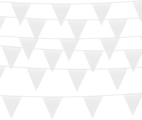 38 Stück Rein Weiße Wimpelkette DIY Dreieckige Flagge Polyester Wiederverwendbare Girlanden Für Hochzeit Party Parade Feiern Sport Kindergarten Schule Indoor Outdoor Dekoration 10m