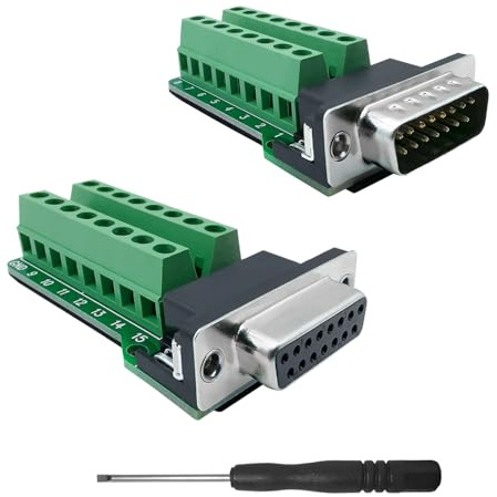 iYueMps DB15 Terminal Adapter 1 Paar 15-polig Stecker+Buchse Breakout Adapter D-SUB RS-232 Seriell Auf 15 Pin Lötfreies Klemmenblock Signalmodul(Stecker + Buchse)