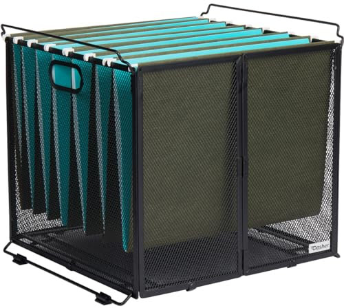 Dasher Products Hängeregistratur-Organizer A4 Größe, Hängeregistratur-Ordner-Box aus schwarzem Metallgeflecht, Dokumentenhalter für Hängemappen, Aktenrahmen, tragbarer Korb für Büro, Zuhause, Schule