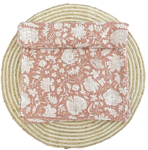 Manta hippie floral hecha a mano con bloques de algodón Kantha acolchada, vintage, tamaño hippie Queen/King, colcha bohemia para decoración de cama (cobre, 90 x 108 pulgadas)