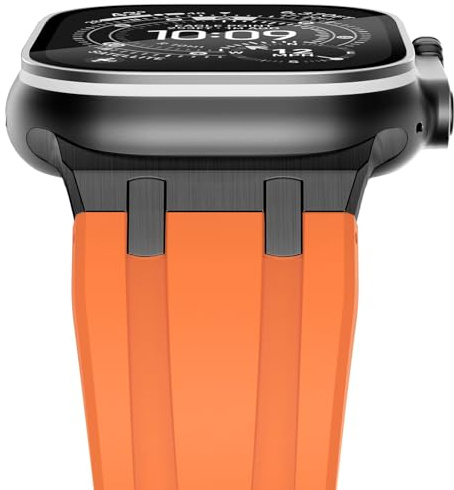 NewWays Silicone Strap for Apple Watch 49mm 46mm 45mm 44mm,Orange/Black | Metal Connector Sport Band Compatible with iWatch Ultra 3 2 1 Series 11 10 9 8 7 6 SE 5 4