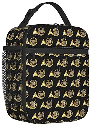 Ahdyr French Horns Musical Instrument Art Lunch Box Large Capacity Gourmet Tote Pouch Container for Men Women Meal Prep, Thermal Totebag, to Keep Food Hot/Cold
