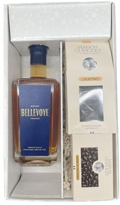 Coffret cadeau Blanc - Whisky - Bellevoye bleu- Cacaotines (1x150g) et Raisins au sauternes (1x100g) MAISON GUINGUET