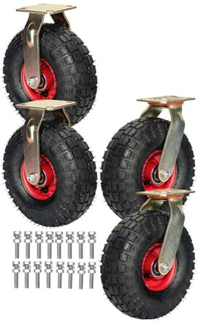 LIGUOYI Luftreifen Gummi Lenkrolle Mit Bremse, 4er Set Industrierollen Schwerlast Keine Spuren & Leise Bockrolle Durchmesser 200/250MM Leicht Zu Installieren, 8/10 Inch Transportrollen