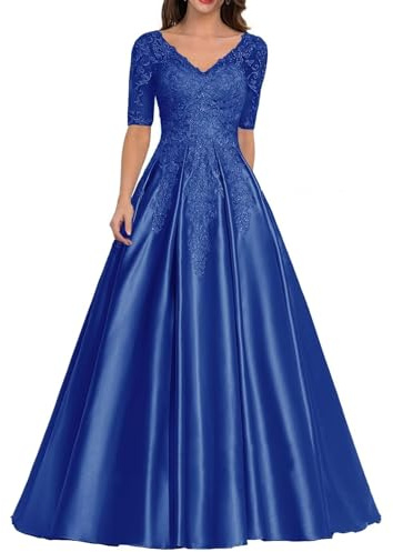 Sincemeet Abiti da Donna in Raso per la Madre della Sposa Abito da Sera Formale in Pizzo Abito da Ballo Lungo con Scollo a V