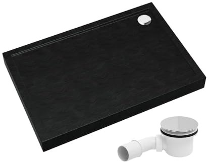 AQUABAD Duschwanne/Duschtasse | Komplettset Ultima mit LeakProtect Technologie Black Stone 90x120cm Rechteck | inkl. Ablaufgarnitur/Siphon Alcadrain A49CR