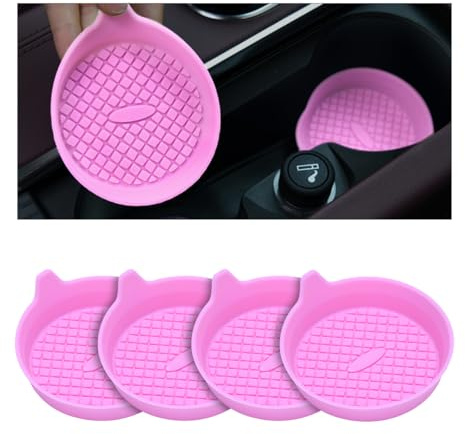 CGEAMDY 4 Stück Universal Auto Getränkehalter Untersetzer, Auto Tassenhalter Silikon Untersetzer Anti-Rutsch, Hohe Temperaturbeständigkeit Tassenhalter(Rosa)