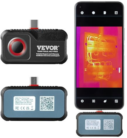 VEVOR Telecamera Monoscolo Termico Tascabile, Telescopio Risoluzione a Infrarossi IR 256 x 192, Frequenza di Aggiornamento 25 Hz Intervallo di Temperatura -20-550°C IP54 Compatibile Smartphone Tablet
