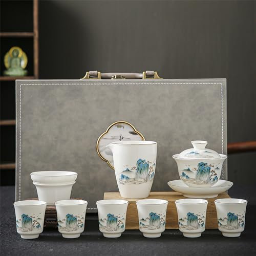 Set da tè giapponese, set da tè cinese Gongfu con teiera, tazze da tè, tazza Gogndao, in scatola, bellissimo set da tè asiatico per adulti (coperchio con fiumi e montagne)
