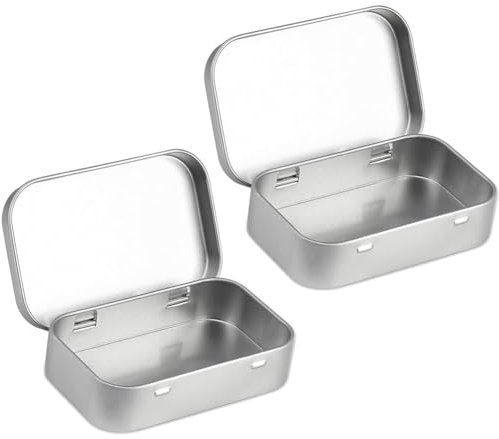 SameeHome Lot de 2 petites boîtes de rangement rectangulaires avec couvercle - Petites boîtes en métal avec couvercle - Petite boîte en tôle pour le rangement à - - Argenté