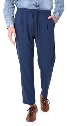 Ciabalù Pantalaccio Uomo Estivo Made in Italy Pantaloni Eleganti con Elastico in Vita e Pence alla Caviglia (IT, Testo, XL, Regular, Regular, Blu)