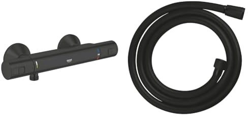 GROHE Precision Start Mitigeur Thermostatique Douche, Economie d'eau & VitalioFlex Trend, Flexible de douche 1500mm, Surface lisse, Résistance jusqu'à 5 bars, Anti-pliures, Noir Mat
