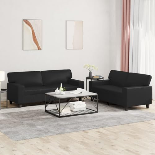 Gecheer 2-TLG.Sofagarnitur Couch Sofa Set Polstergarnitur Loungesofa Polstersofa Sofa Couchgarnitur Sitzmöbel Wohnzimmersofa Polstermöbel Sessel Couch Designsofa Gartensofa Schwarz Kunstleder