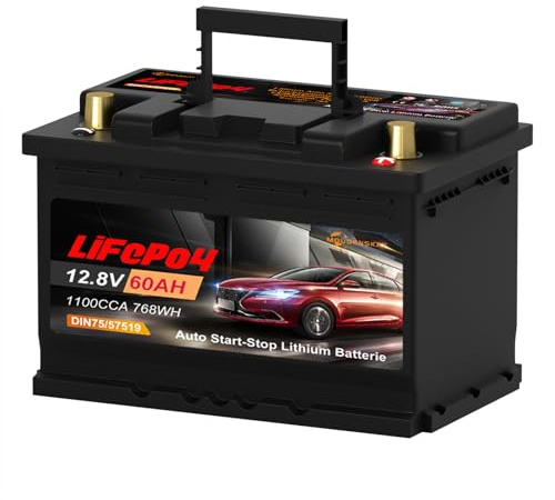 MOUDENSKAY lifepo4 Auto Starterbatterie 12V Autobatterie 60Ah CCA1100 Wiederaufladbare Auto Starter Lithium Batterie mit BMS Schutz,Anwendbare DIN75/57519/57217/AGM-H6-70/57069/20-72-L/R GROUP48