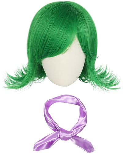 LCXYYY Grün Kurze Perücke Fasching Cosplay Lockige Grüne Perücke mit Violett Schal 2 Stück Anzug für Fancy Dress Up Halloween Karneval Party Anime Show Maskerade Dekorative Accessoires