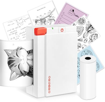 ORGBRO X3 Stampante Termica Bluetooth, Mini Stampante Portatile Senza Fili per Casa/Ufficio/Viaggi, Appunti, Foto, Etichette, Planner, 300DPI Stampante Adesivi per Smartphone - iOS/Android (Bianco)